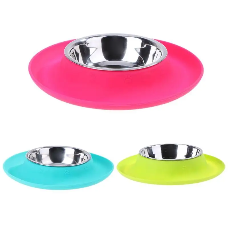

Dog Bowl With No Spill Non-Skid Silicone Mat Feeder Pet Puppy Cat Food Container for Dogs Cat Steel Feeding Water Bowl