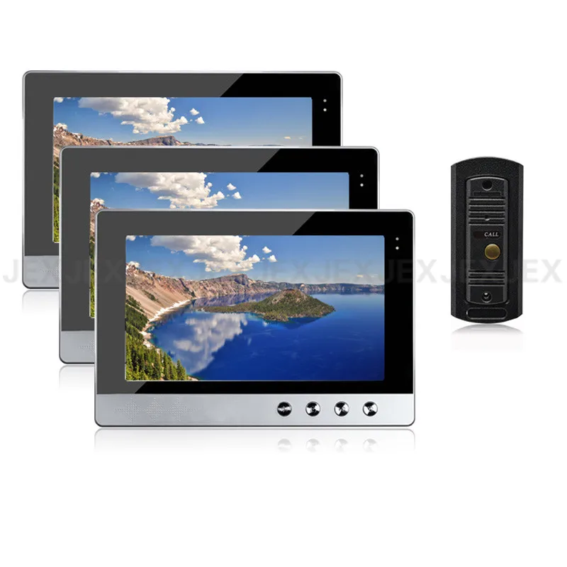 

JEX 10 inch color LCD video intercom door phone doorbell speaker intercom system kit 3 monitor +metal Mini IR COMS Camera 1V3