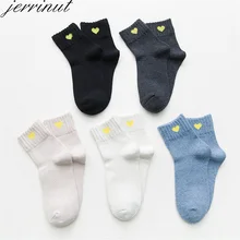 Jerrinut, Осень-зима, толстые теплые шерстяные женские носки, хлопковые, с вышивкой сердца, милые, одноцветные, счастливые, модные, повседневные носки, 5 пар