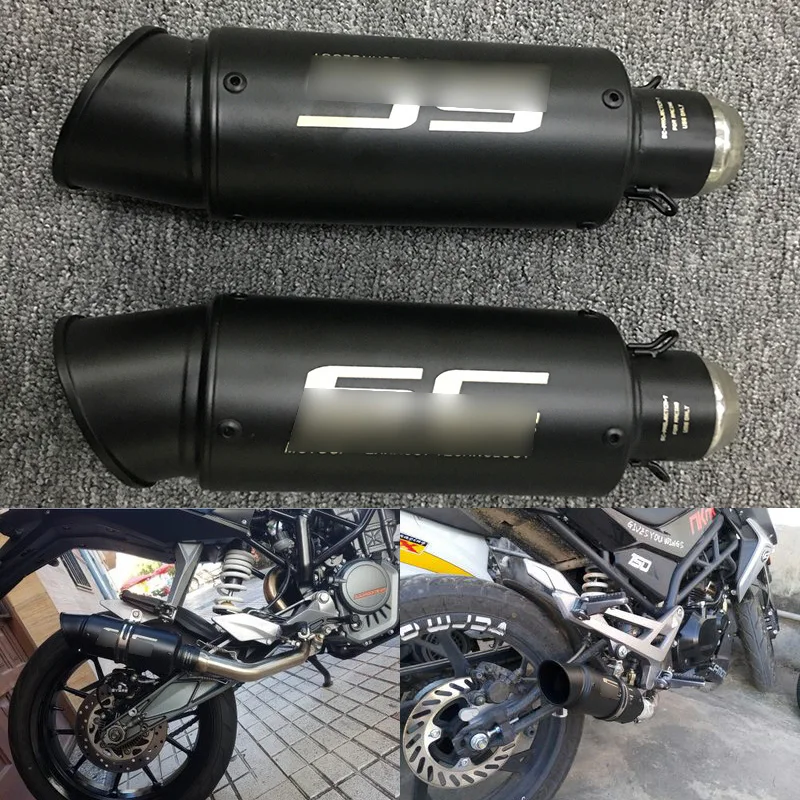 

Universal Black Motorcycle Exhaust Muffler Pipe Left and Right Side Exhaut Pipe with Baffler Pipe Slip 38-51mm Universal Exhaust