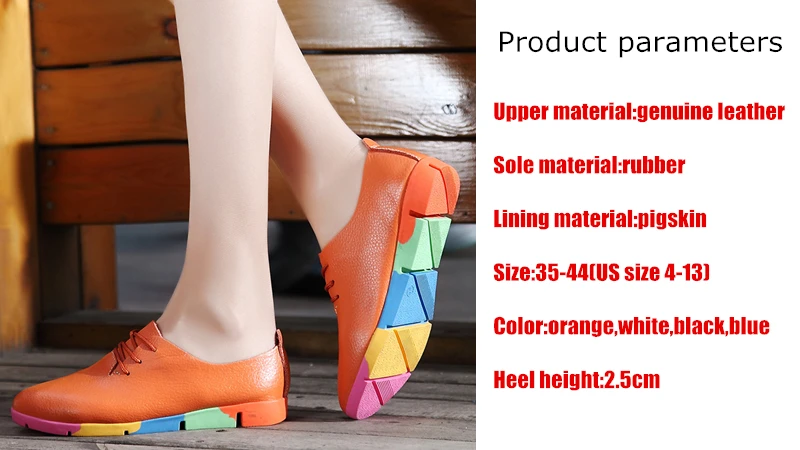 Women Shoes Casual Flats Loafer Cow Genuine Leather Soft Pigskin Lace Up Footwear 35-44