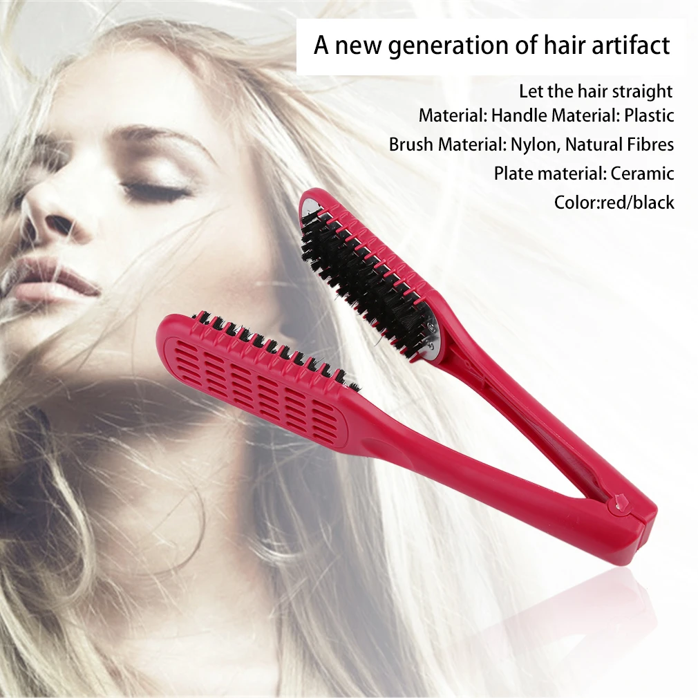 Ceramic Straightening Comb Double Sided Brush Clamp Hair Hairdressing Natural Fibres Bristle Hair Comb Hairstylig Tool