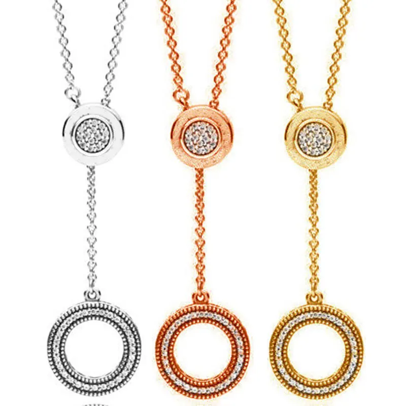 

Rose Gold Logo Signature Circle Sliding Clasp With Crystal Necklace For Women Gift Pandora Jewelry 925 Sterling Silver Necklace