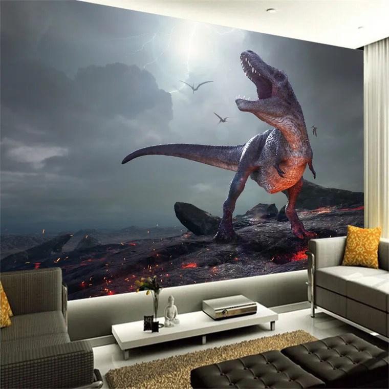 Us 13 72 2 Off 3d New Custom Canvas Mural Painting Vivid Dinosaur Wall Sticker Pvc Poster Wallpaper Living Room Bedroom Home Decor In Wallpapers