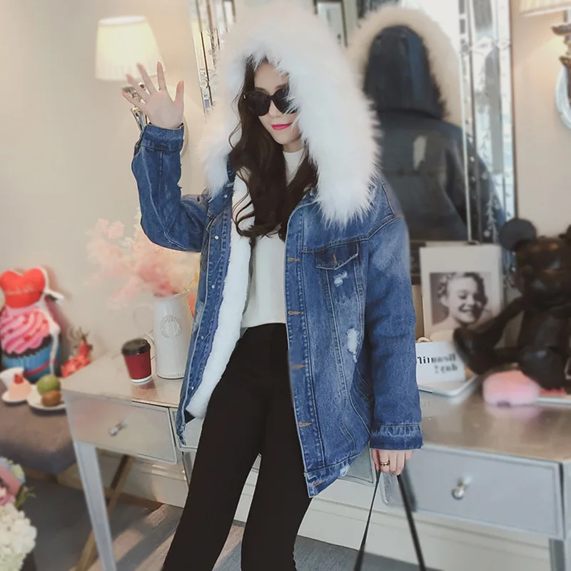 2018 Thick Blue Denim Jacket Ladies Windbreaker Female Winter Basic Women Spring Autumn Bomber Coat With Pink White Grey Fur 2018 Thick Blue Denim Jacket Ladies Windbreaker Female Winter Basic Women Spring Autumn Bomber Coat With Pink White Grey Fur