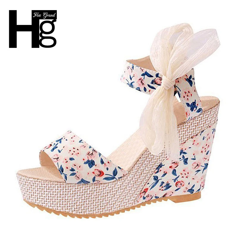 

HEE GRAND Floral Wedges Sandals Summer Platform Gladiator Sandals 2017 NEW Shoes Woman Casual Ankle Strap High Heels XWZ2019