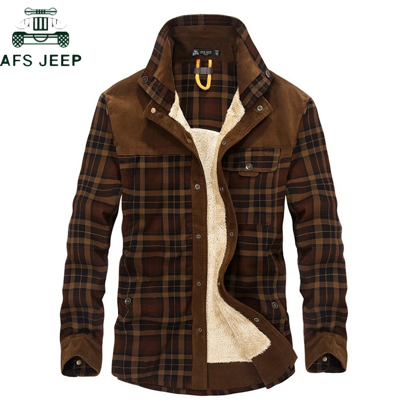 

AFS JEP Men Winter Flannel Thick Fleece Plaid Dress Shirts Men Long Sleeve Cotton Casual Shirts Men Plus Size 3XL Chemise homme