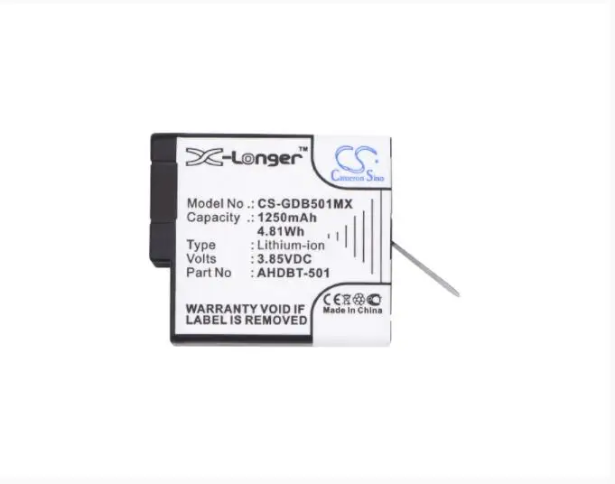 Аккумулятор Cameron Sino 1250 мАч для GOPRO 601-10197-00 AABAT-001 AABAT-001-AS ASST1 CHDHX-501 CHDHX-701-RW Hero 2018 |