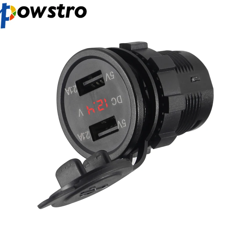 

Powstro Mini Dual USB Car Charger LED Display Universal Mobile Phone Tablet Fast Charging Usb Charger For Car Adapter Waterprot