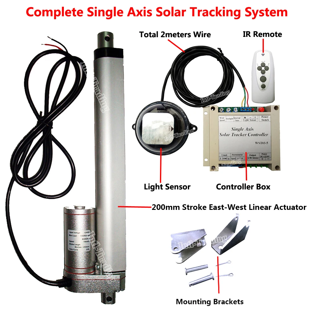 

DHL Free Shipping- Solar Tracker Track Single Axis Complete Kit -8'' DC12V Linear Actuator &Controller for Solar Panel Tracking