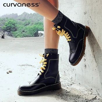 

2019 New Top Quality Genuine Leather Women Boots Martin boots shoes High Top Motorcycle Autumn Winter shoes woman snow Boots