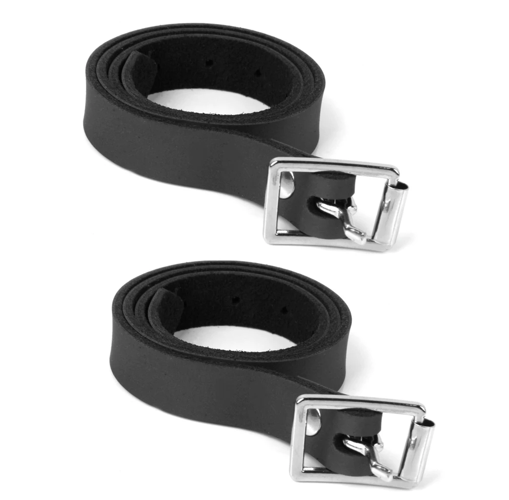2pcs Horse Riding Leather Spur Straps with Alloy Buckle Equestrian Black 50 x 1.3 x 0.2cm