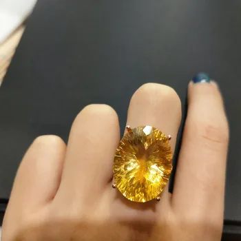 

FLZB , Luxury big huge gemstone ring 100% natural citrine ov 16*21 mm 23.9ct 925 sterling silver with 18k rose gold plated