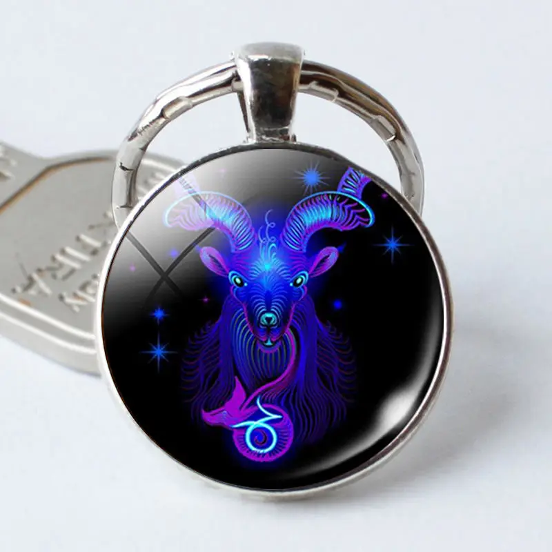 12 Zodiac Sign Keychain Sphere Astrology Crystal Key Rings Scorpio Leo Aries Constellation Birthday Gift for Women and Mens