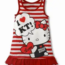 Модное Полосатое платье с рисунком hello kitty для маленьких девочек детское платье-майка Одежда для девочек красный, розовый