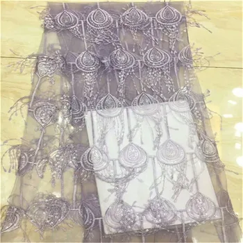 

Sequins Net Tulle Lace Fabric Tassels Purple Latest High Quality Wedding Laces Nigeria Embroidery Mesh Guipure Laces Fabric