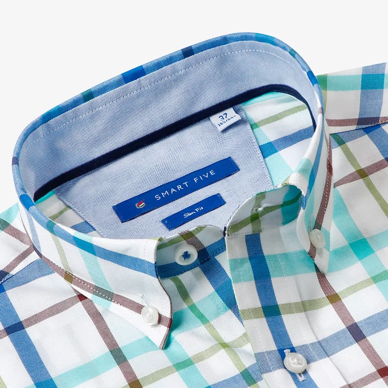SmartFive оксфордская приталенная Мужская рубашка из хлопка с коротким рукавом, летняя рубашка, Повседневная Деловая одежда SFS5P325