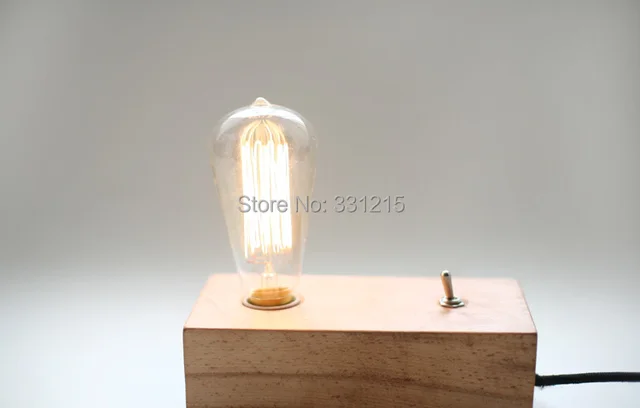Natural Wood Color Vintage Edison Wooden Lamp Base Old Fashion With Natural Wood Color Vintage Edison Wooden Lamp Base Old Fashion With T64 Light Bulb Desk Table Lamps Dark