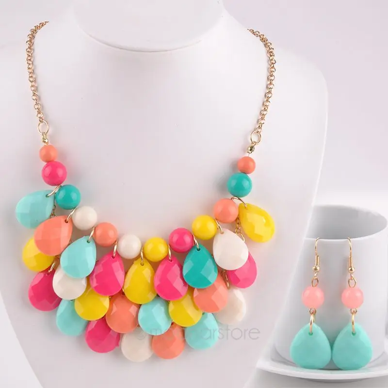 

8 Colors Bib Bubble Necklace Chokers for Women Jewellery Acrylic Beaded Necklaces