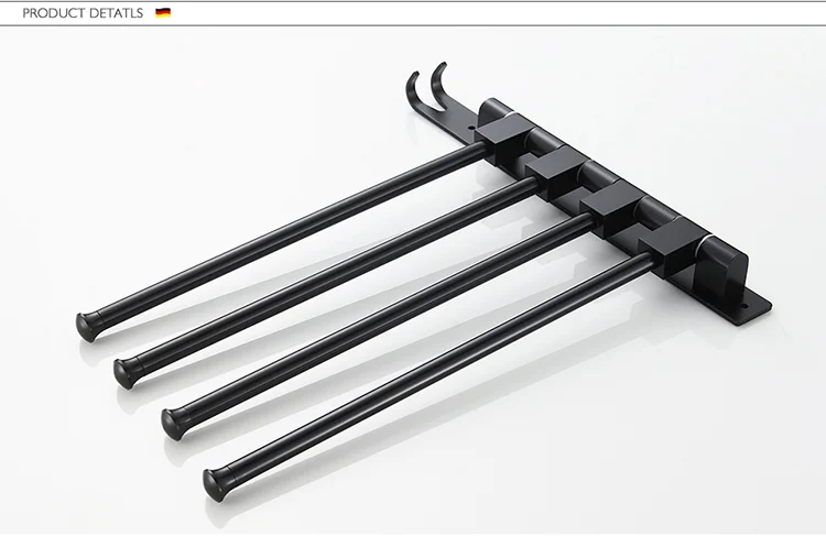 LEDME Matte Black Four Towel Bar With One Hook Holder Wall mounted Space Aluminum Bathroom Accessories Towel Rack Bar L5514