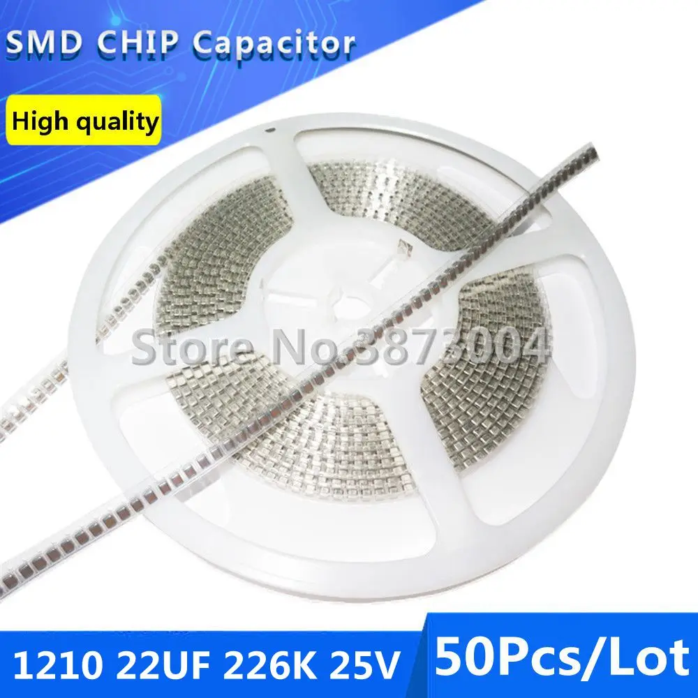 

50pcs 1210 22UF 226K 25V 10% Thick Film Chip Multilayer Ceramic Capacitor