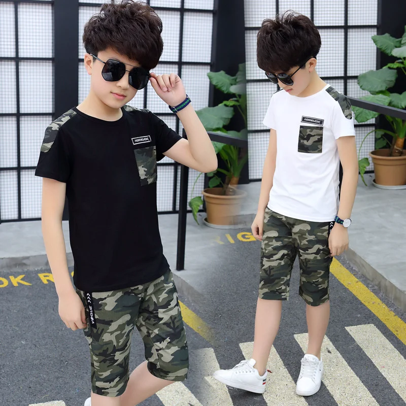 

Boys Clothes Summer Clothing Set 2019 New Fashion Patchwork Camouflage O-neck Short Sleeve Two Pieces Suit Clothes For Boys