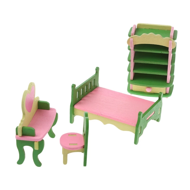 12 видов стилей детская деревянная мебель кукольный дом миниатюрная ванна кровать гостиная детская игрушка подарок