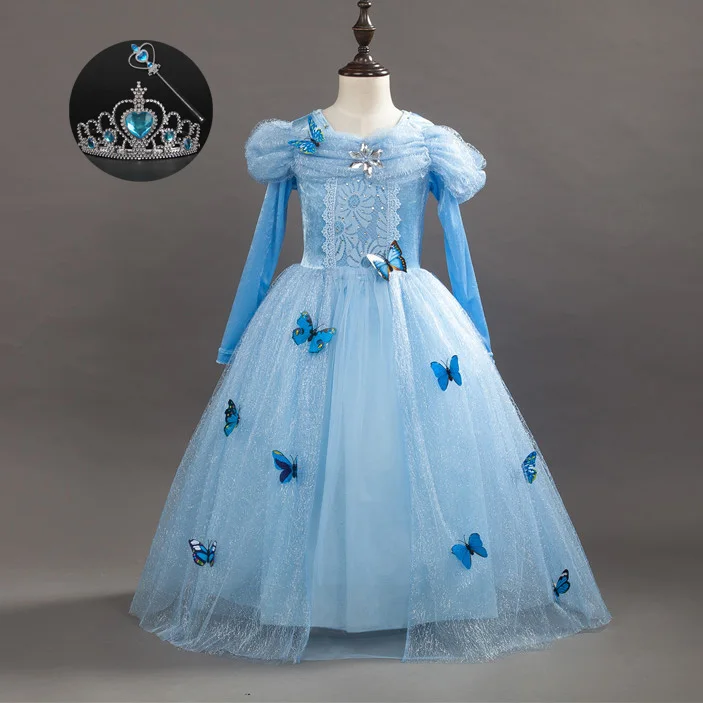 

Halloween Children's Festive Dresses Long Sleeve Princess Costume for Kids Cinderella Dress for The New Year for Girls