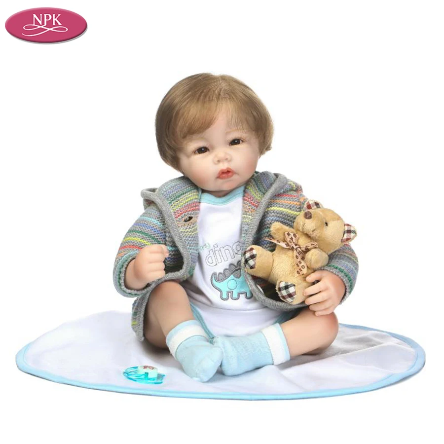 NPK 50CM Silicone Reborn Baby Doll Lifelike Newborn Boy + Soft Toys Bear Boneca Reborn Bebe Menino Brinquedos Magnetic Pacifiers (3)