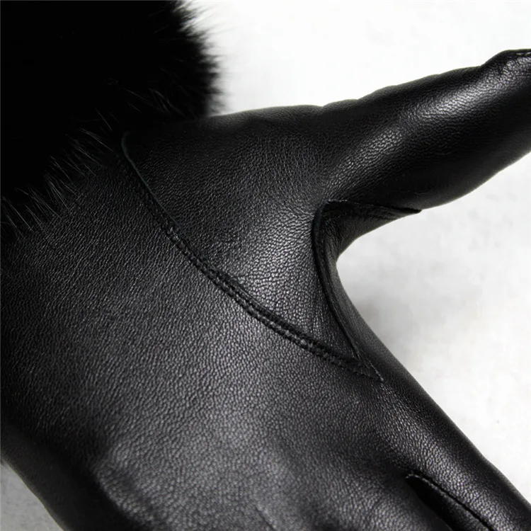 Luxury Touch Screen Genuine Leather gloves for women Women's Sheep Leather Gloves with Rabbit Fur Ladies Leather Mittens