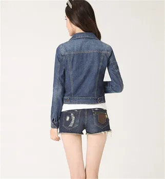 Denim Jacket For Women Cropped Short Jacket Long-Sleeve Jeans Light/Deep Blue 2
