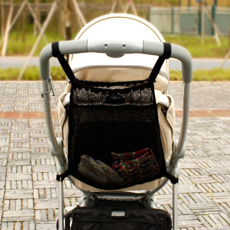 Практичный органайзер для детской коляски с сетчатой сумкой для хранения подгузников