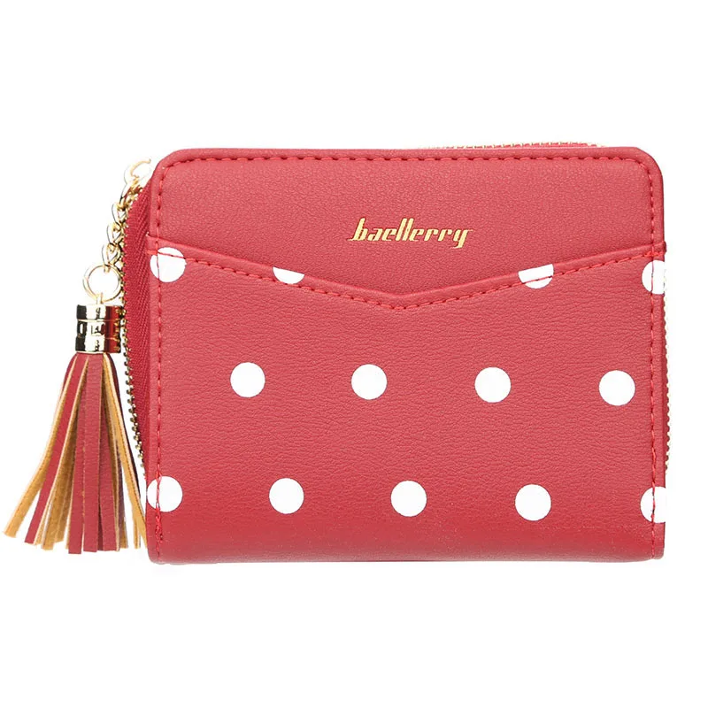 

Fashion Dot Wallet Women Small Zipper Purse with 15 Slots Card Holder Short Coin Purse Tassel PU Leather Ladies Wallets for Girl