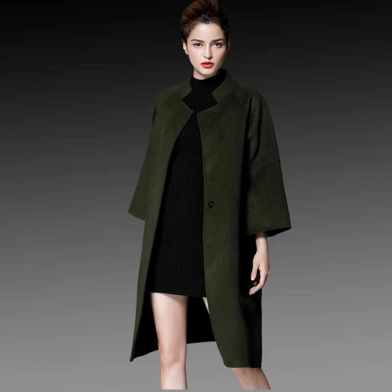 Automne L'europe Main unis Les États Gamme Hiver Manteau Marron Visage La army Haut Laine Et Green Double De À Femelle Long BrqBO4wa