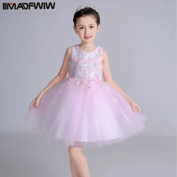 

IIMADFWIW 2019 Girls Summer Dress Children Clothing Dresses Child Performance Birthday Party Sleeveless Wedding Dress