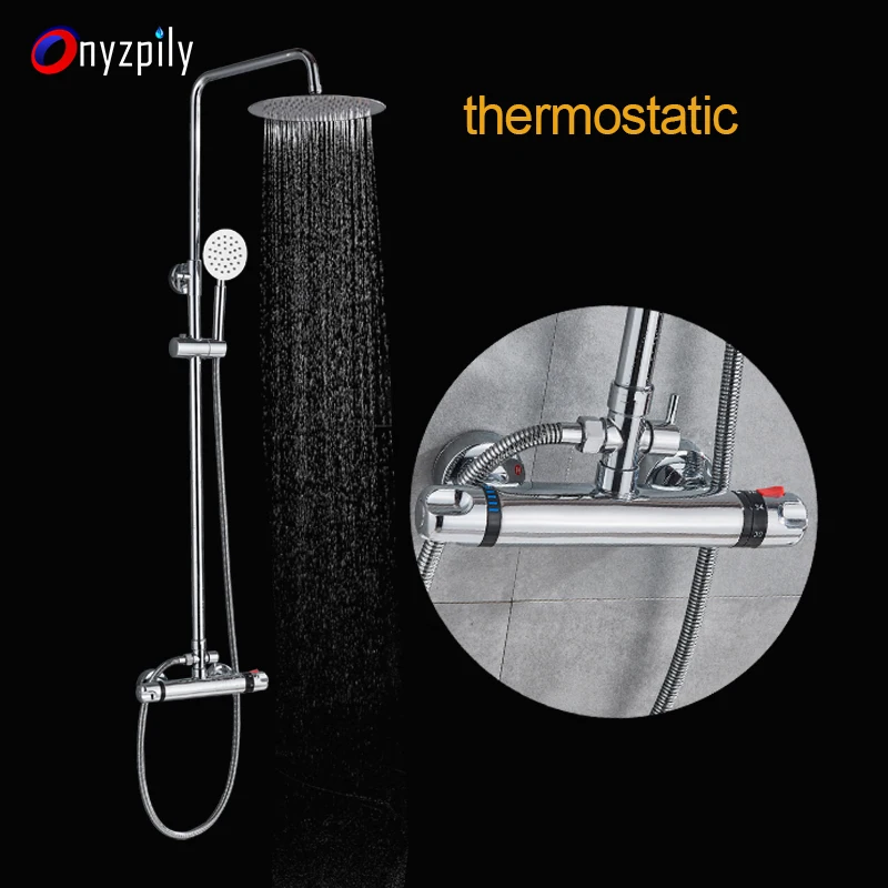 10 inch Shower Faucets Brass Chrome Thermostatic Bathroom Wall Bathtub Faucet Rain Shower Head Handheld Square Mixer Tap Sets 10 inch Shower Faucets Brass Chrome Thermostatic Bathroom Wall Bathtub Faucet Rain Shower Head Handheld Square Mixer Tap Sets