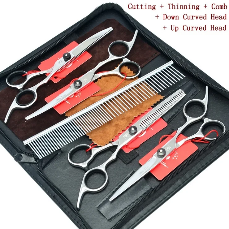 Meisha 6 inch Professional Pet Grooming Scissors Set for Hairdressing Dog Cutting Thinning Curved Shears Puppy Cliper HB0022 - Цвет: HB0022 with Bag