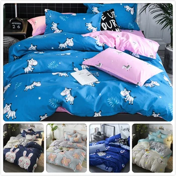 

Blue Pink AB Side 3/4 pcs Bedding Set Adult Child Soft Cotton Bed Linens Single Twin Queen King Size Duvet Cover Quilt Case 1.8m