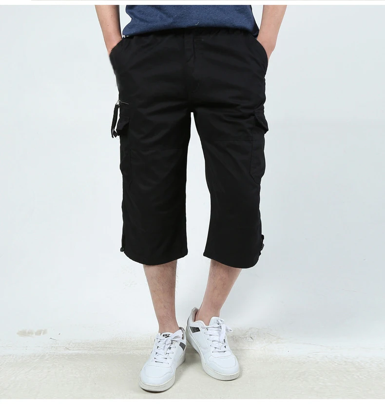 

Multi Pockets cotton cropped Cargo Pants Loose Tooling Casual Calf-length short Pants summer three quarters solid Trousers 2019