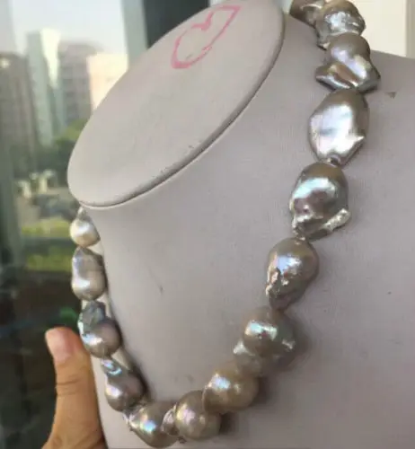 

18 inch 20- 23mm natural freshwater silver grey baroque pearl necklace