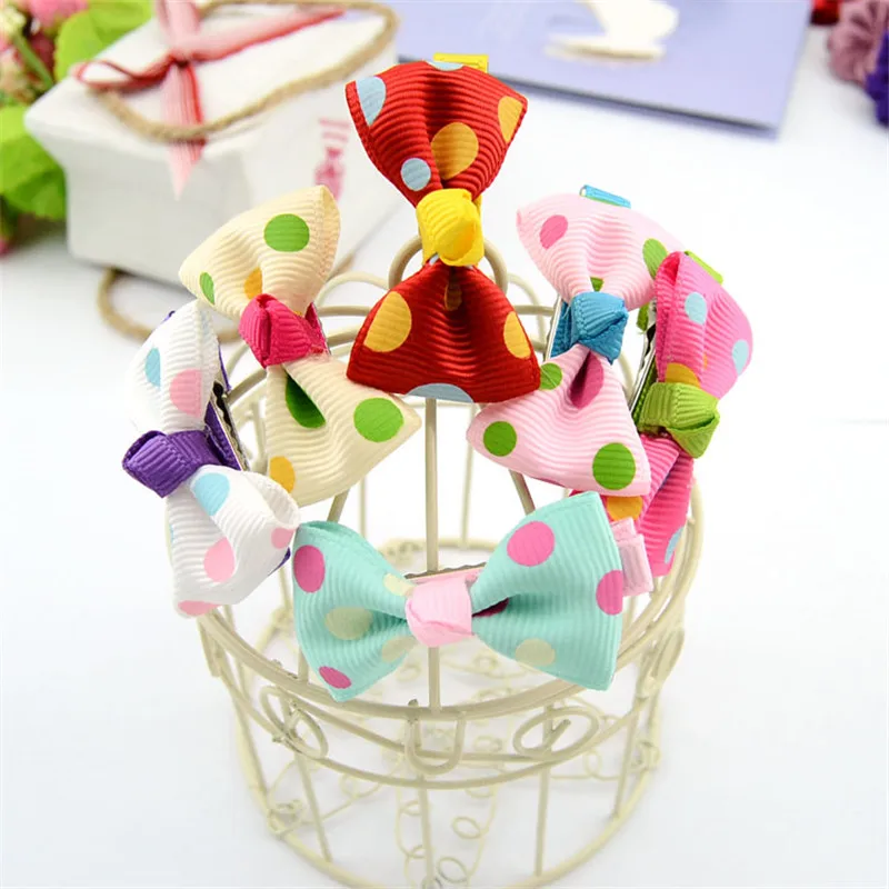 12Pcslot Colorful Dots Ribbon Bow Hair Clip Floral Candy Hairpin Wave point Circular point Barrettes Bows Hair Accessories Headwear (4)
