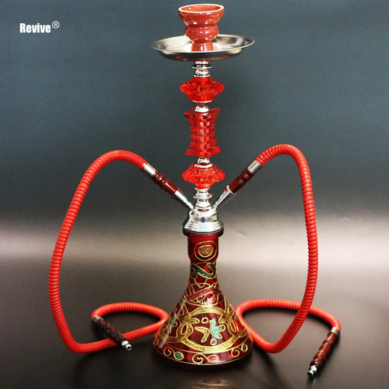 Revive glass narguile hookah complete set black red 52cm shisha 2 hoses