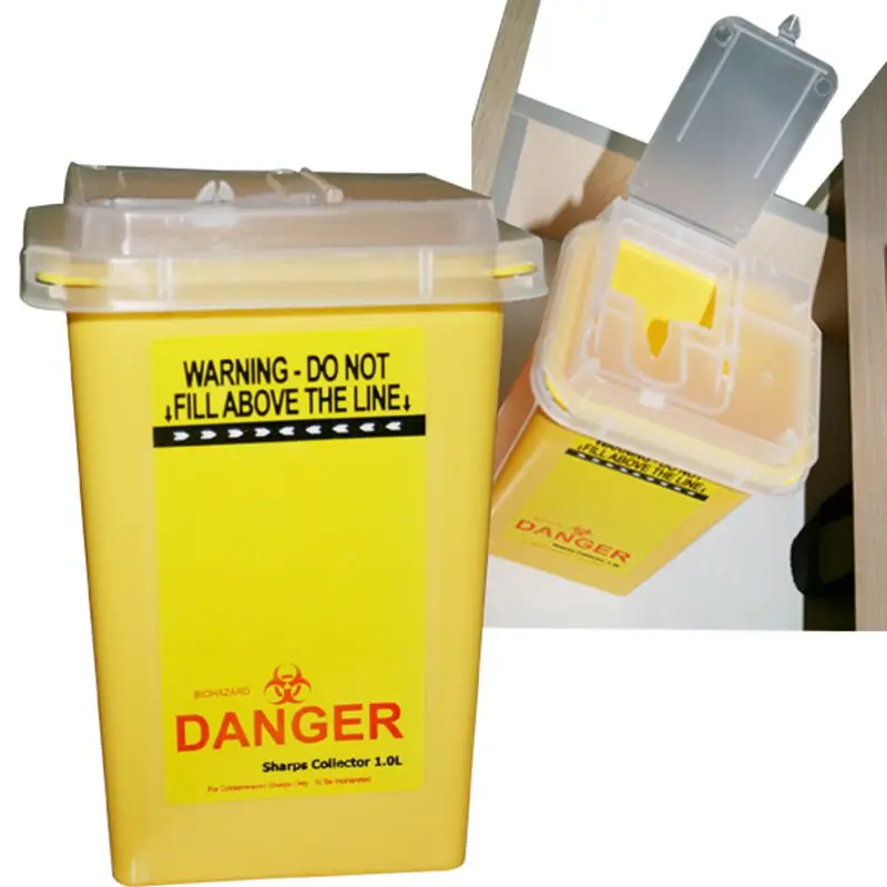 1PC Yellow Tattoo Medical Sharps Container Plastic Biohazard Needle