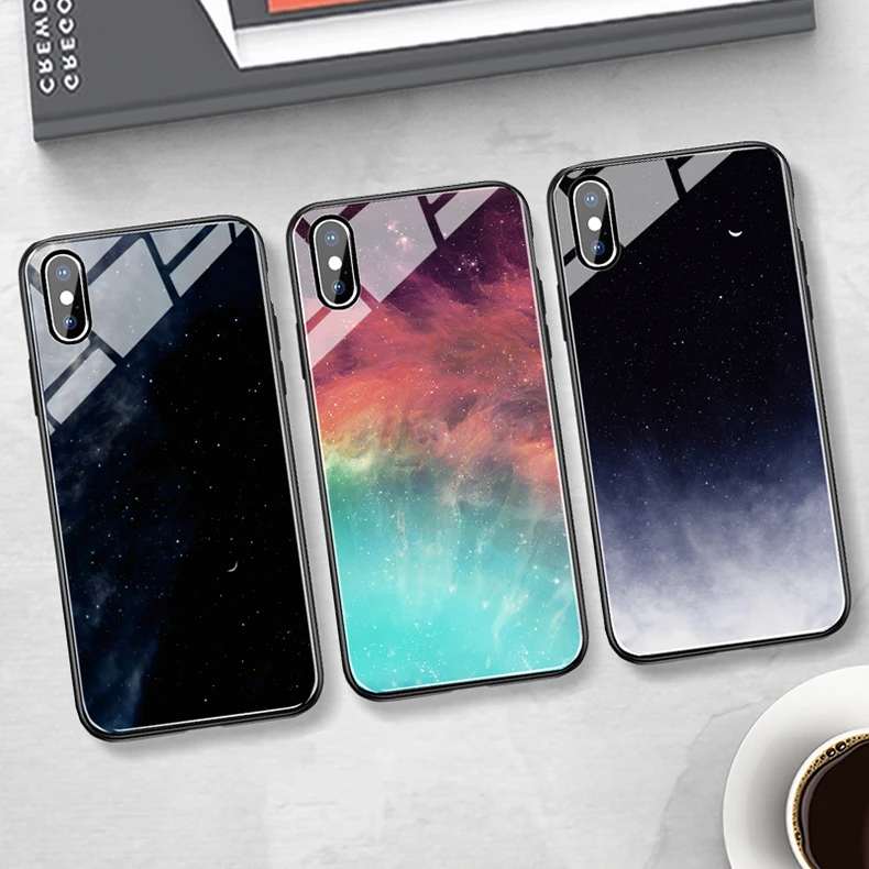 SoCouple Glass Phone Case For iphone X Xs 7 8 6 6s plus Star Space Case For iphone Xs max XR Luxury Mirror Case Back Cover Coque (1)