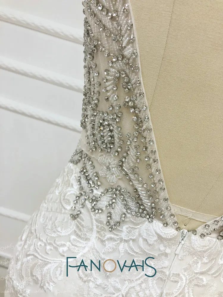 Crystal RhineStone Luxury Mermaid Wedding Dresses Lace Wedding Gowns Vestido De Novia Длинный Поезд Пляж Свадебные Платья