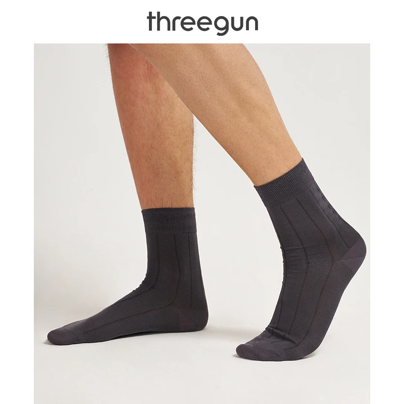 

THREEGUN Antibacterial Deodorization Men Business Dress Basic Socks Stretched Cotton Breathable Solid Anti-Bacterial Crew Socks
