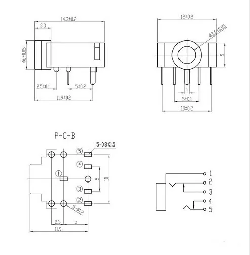 100 шт. PJ-307 PJ307 зеленый/розовый/черный 3,5 мм стерео гнездо для наушников Разъем PCB 3F07-5PIN