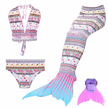 

2019 New Girls Children Mermaid Tails For Swimming Costume Children Mermaid Swimsuit Bikini Set Kids zeemeerminstaart Met Monofin for girls Gift Halloween Costumes