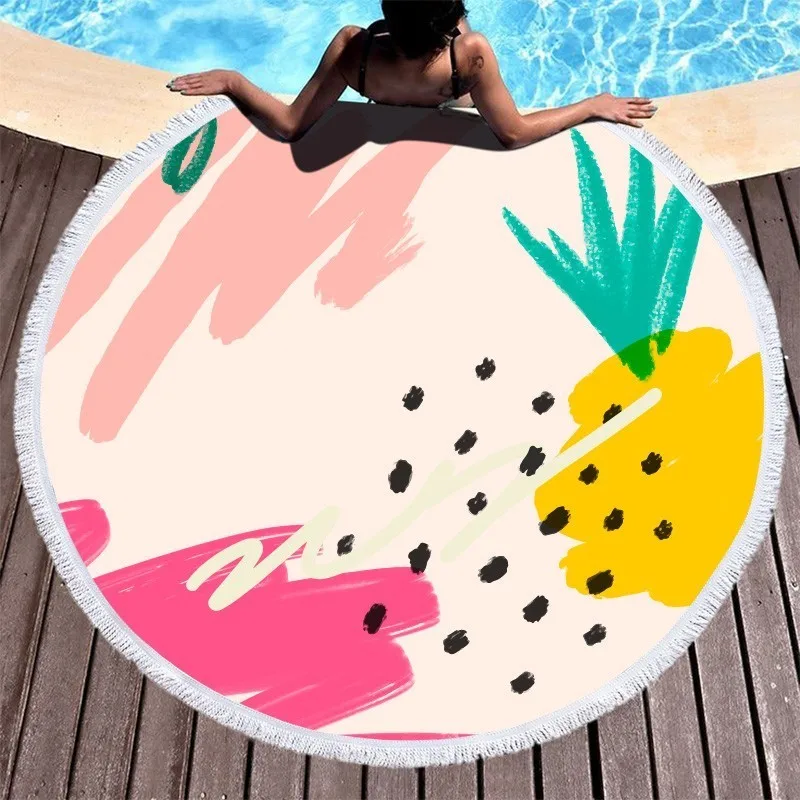 

Watercolor Round Beach Towels Abstract Pineapple Watermelon Light Pink Microfiber Beach Towel Adults Yoga Blanket Mat Towel Bath