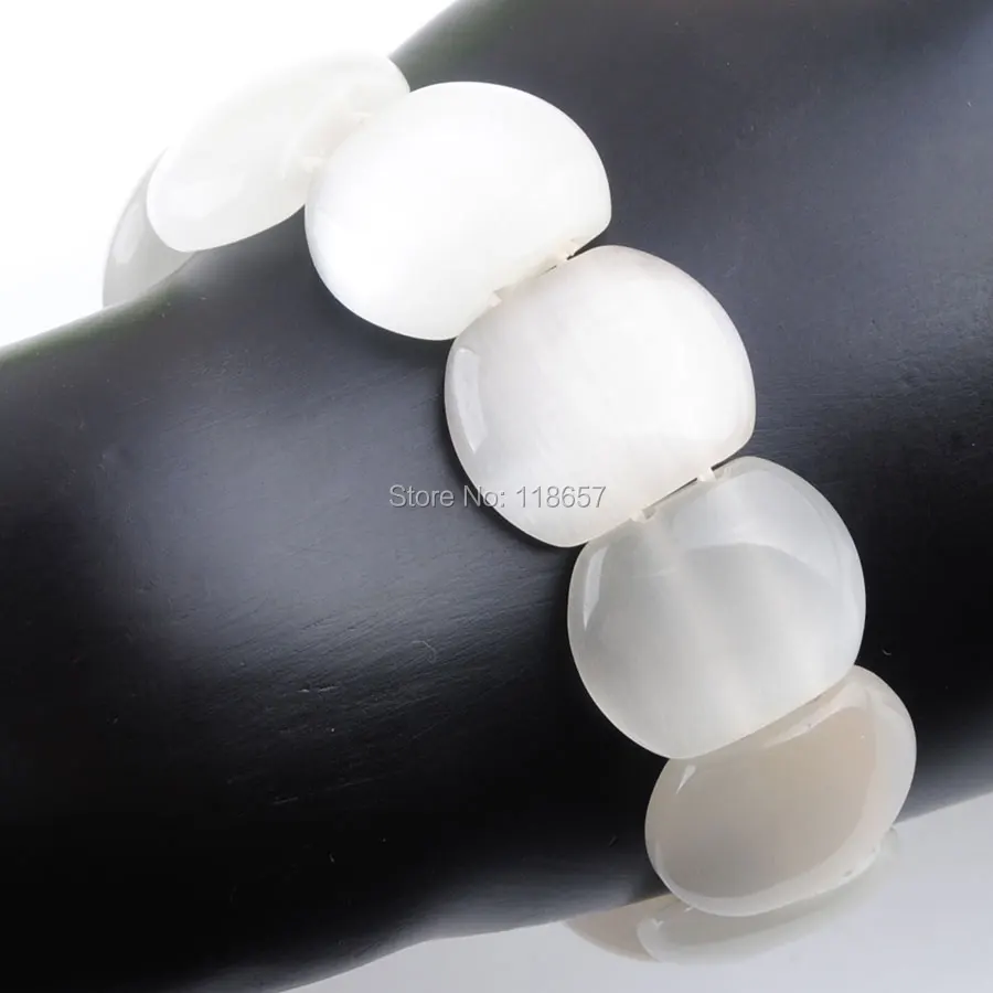 

YOWOST New Fashion Jewelry White Opal Gem Stone 20x16x6mm Beads Stretch Bracelet 7 Inches Charm IK3299